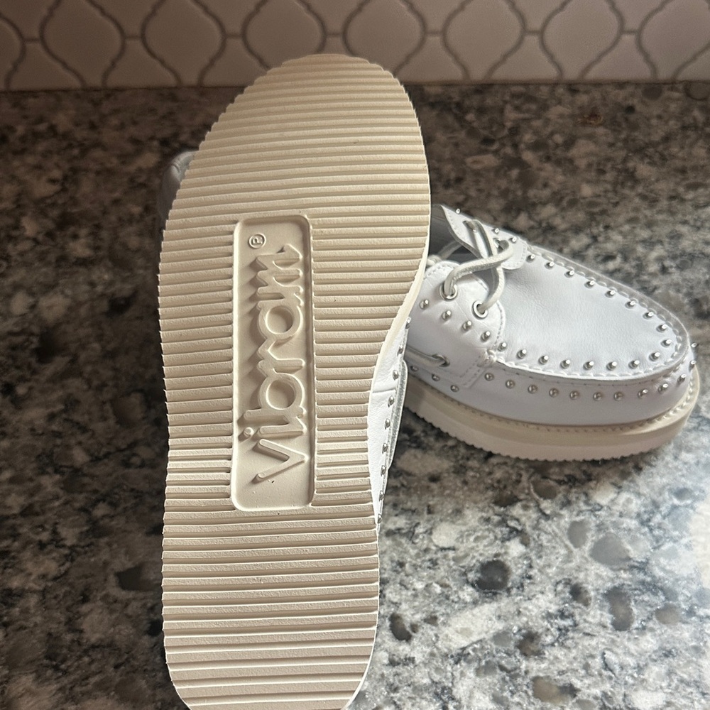 Rebecca Minkoff White Loafers with Silver Accents - Picture 4 of 6
